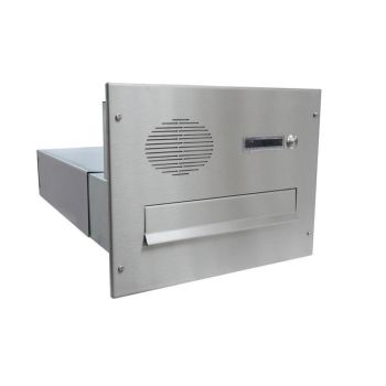 B-042 stainless steel through wall letterbox with bell & intercom prep. (variable depth)
