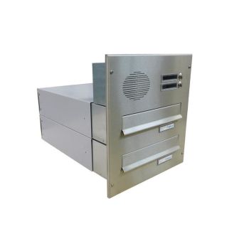 B-042 2-door stainless steel through wall letterbox system with bells & intercom (variable depth)