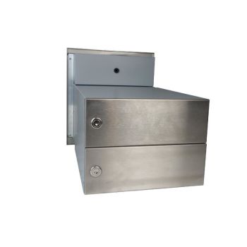 B-042 2-door stainless steel through wall letterbox system with bells & intercom (variable depth)