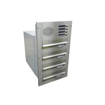 B-042 4-door stainless steel through wall letterbox system with bells & intercom