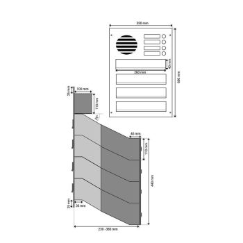 D-041 4-door stainless steel through wall letterbox system+ bells & intercom