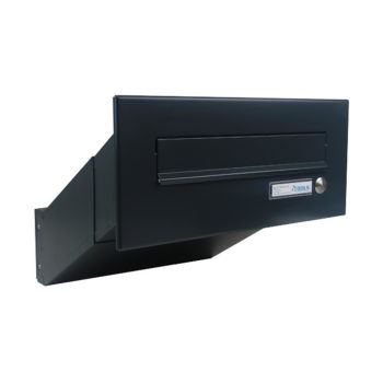 D-042 Cassetta postale passante a muro con campanello color nero (RAL 9005) (profondità: 35-50 cm)