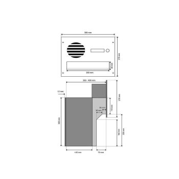 F-04 Cassetta postale bifamiliare  passante a muro in acciaio inox con 2 campanelli e citofono (profondità: 27-40,5 cm)