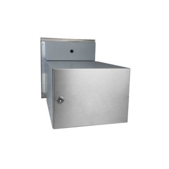 B-242 XXL stainless steel through the wall letterbox with 1 bell & intercom prep.