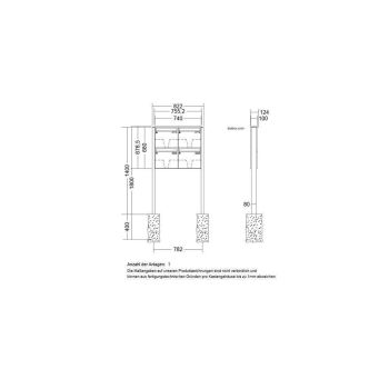 LEABOX 4er freistehende Briefkastenanlage in DB703 Dupont/Axalta (einbetonieren) - LEA3