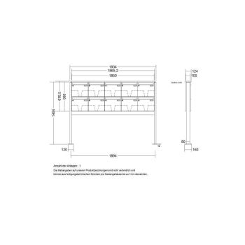 LEABOX 10er freistehende Briefkastenanlage in DB703 Dupont/Axalta (Fußplatten) - LEA3