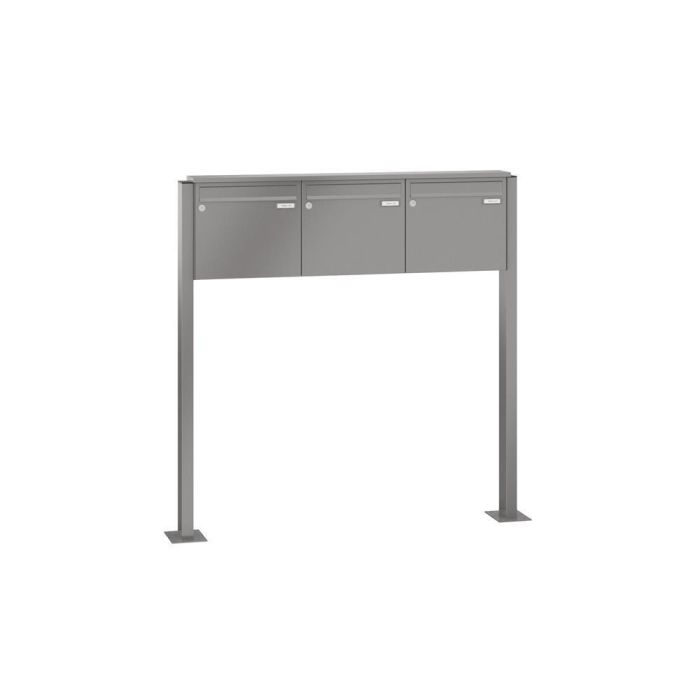 Leabox freestanding mailbox system in RAL 9007 grey aluminium 3 base plates