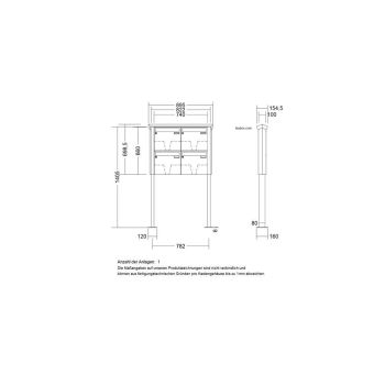 LEABOX 4er freistehende Briefkastenanlage in V2A Edelstahl (Fußplatten) - LEA2