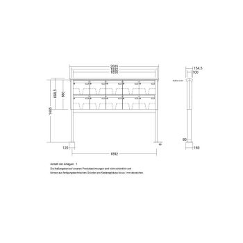 LEABOX 10er freistehende Briefkastenanlage in V2A Edelstahl (Fußplatten) - LEA2