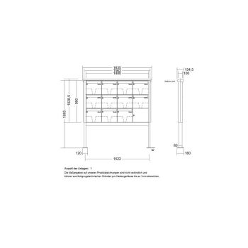 LEABOX 11er freistehende Briefkastenanlage in V2A Edelstahl (Fußplatten) - LEA2