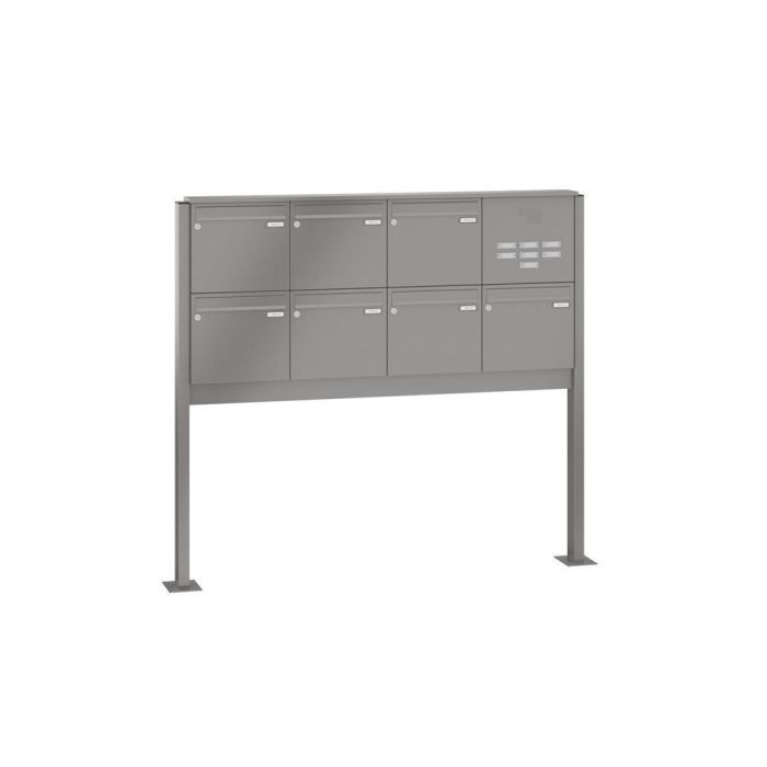 Leabox free-standing mailbox system with speech field in RAL DB 703 iron mica 7 base plates