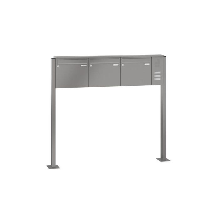Leabox free-standing mailbox system with speech field in RAL 8028 terra brown 3 base plates