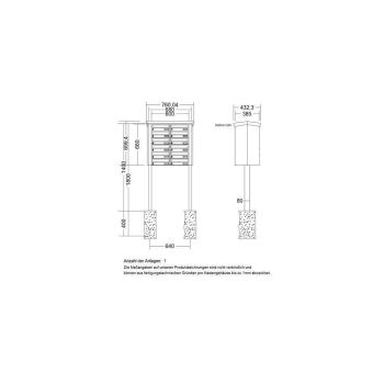 LEABOX 12er freistehende waagerechte Briefkastenanlage in DB703 Dupont/Axalta (einbetonieren) - LEA20