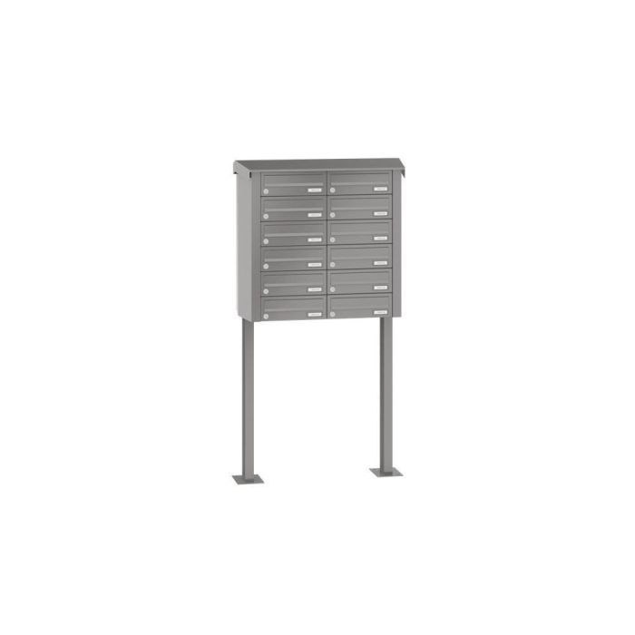 Leabox free-standing horizontal mailbox system in RAL 6005 moss green 12 base plates