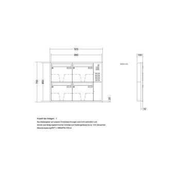 LEABOX 4er Unterputzbriefkasten mit Sprechfeld in DB703 Dupont/Axalta