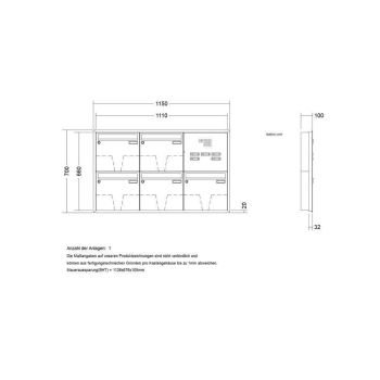 LEABOX 5er Unterputzbriefkasten mit Sprechfeld in DB703 Dupont/Axalta