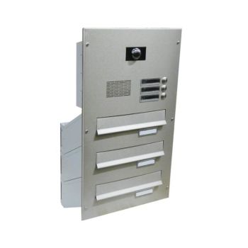D-042 3-door stainless steel through wall letterbox system with bells, intercom & camera