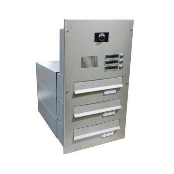 B-042 3-door stainless steel through wall letterbox system with bells, intercom & camera